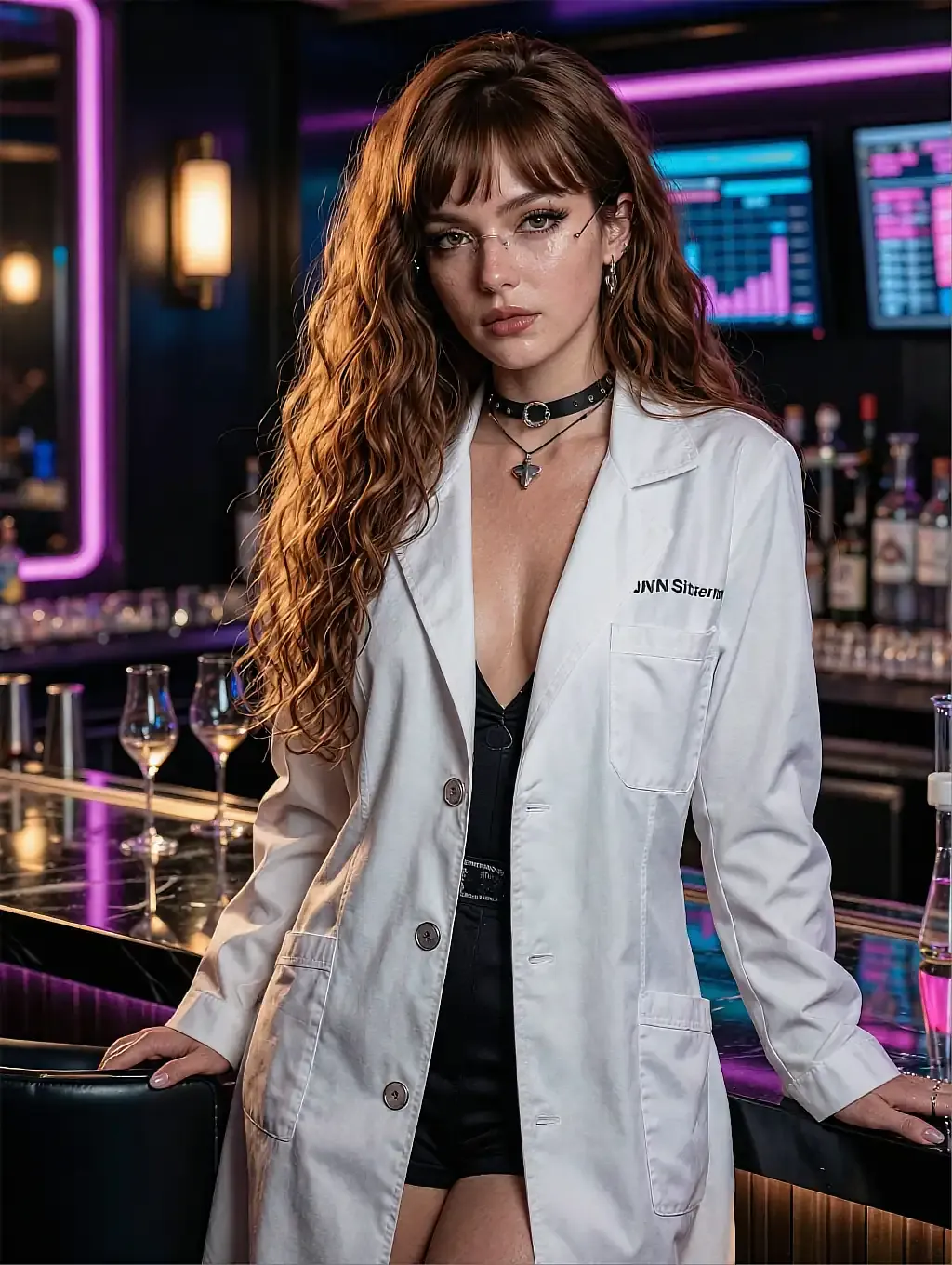 Fictional AI character featured on the third landing page, in a doorway